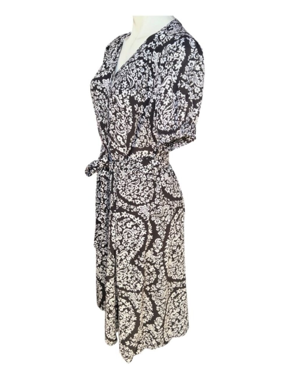 Croft & Barrow Dress Size PXL Black & White Button Down Tie Belt Floral Career - Picture 7 of 13